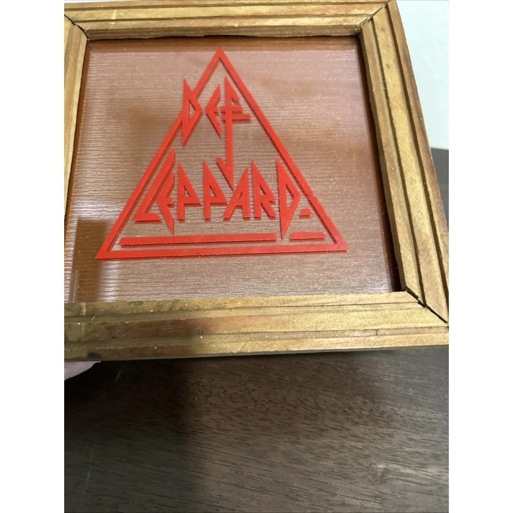 Vintage 80's Def Leppard 7.5 Mirrored Logo Picture Framed